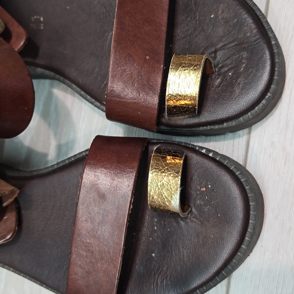 Sundance Leather Toe Loop Platform Buckle Sandals sz 37 / 6.5 - Picture 4 of 13